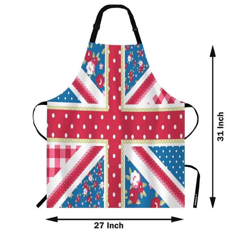 WONDERTIFY British Flag Apron,England Flag in Chic Floral Style Bib Apron with Adjustable Neck for Men Women,Suitable for Home Kitchen Cooking Waitress Chef Grill Bistro Baking BBQ Crafting Apron - Image 3